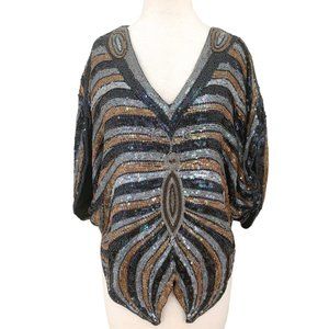 vtg 80s JUDITH ANN CREATIONS Sequin silk Butterfly top OS